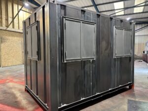 Portable steel office unit built for construction site use