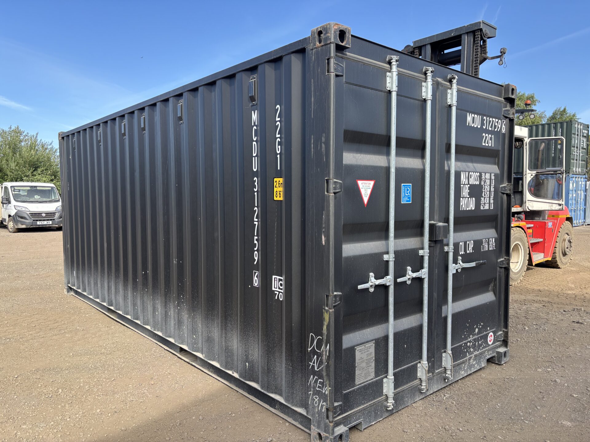 20ft one-trip shipping container for sale in Jet Black with lock box at Containerking® Scunthorpe