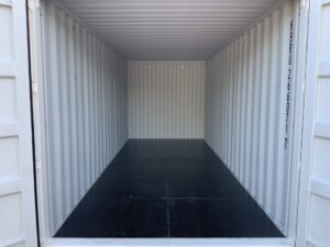 "Premium white one-trip 20ft ISO shipping container ideal for sports clubs, caravan parks and secure equipment storage."